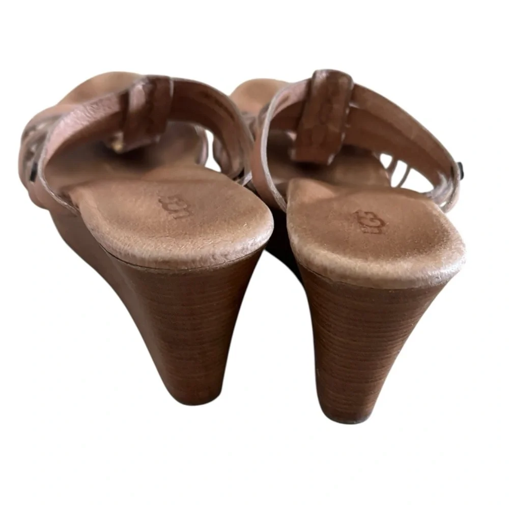 UGG Tan Leather Wedge Sandals